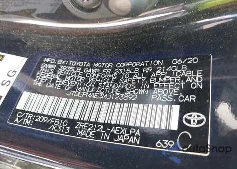 2021 Toyota Corolla Le из США, поврежденный, VIN JTDEPMAE3MJ123892